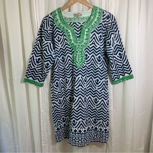 bella tu‎ 100% Cotton Geometric Embroidered Trim Tunic Dress Size 8
